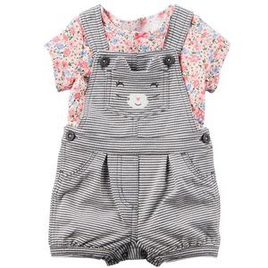 Baby Girl Floral Tee & Kitty Shortalls set Outfit